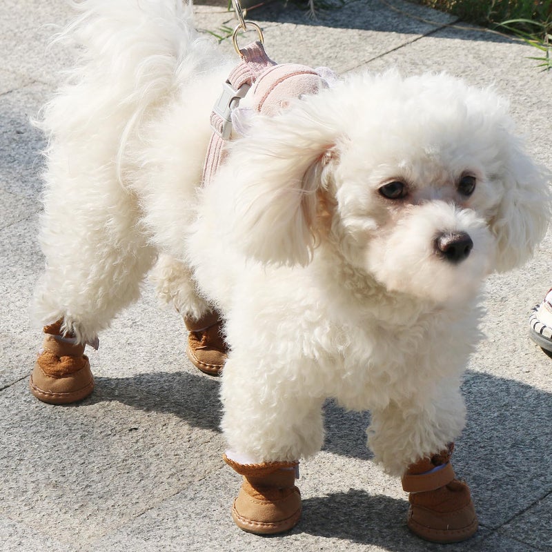 URBEST Dog Shoes with Hook Loop Closure Booties Pet Dog Chihuahua Shoes Boots, 4Pcs (4#, Brown) - Image 3